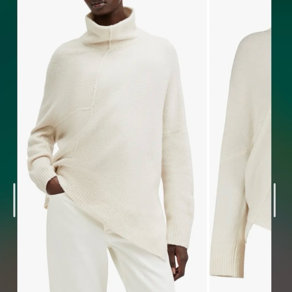 AllSaints Lock Roll Neck Asymmetric Sweater in Chalk White Size XS - Picture 3 of 9